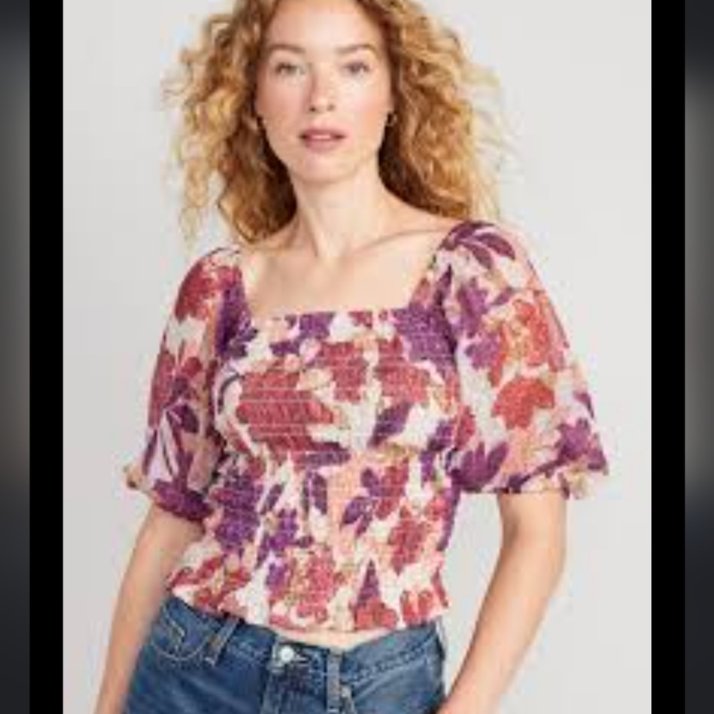 NWT Old Navy Fitted Puff Sleeve Smocked Top Size L